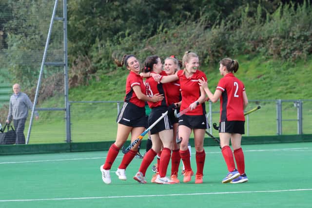 Grace O’Malley Kumar with her team mates at Southgate Hockey Club
