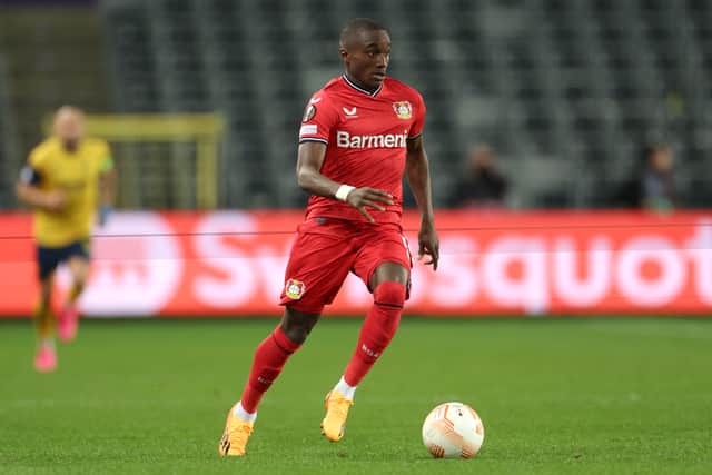 Moussa Diaby in action for Bayer Leverkusen