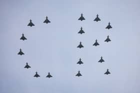 RAF jets spell out ‘CR’ as part of a flypast during Trooping the Colour. (Photo by Rob Pinney/Getty Images)