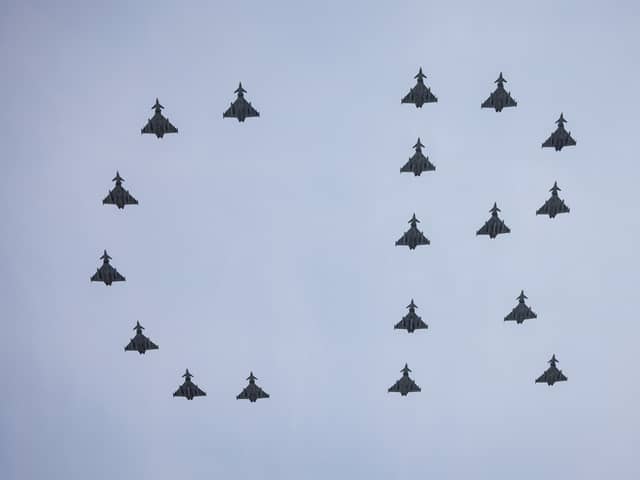 RAF jets spell out ‘CR’ as part of a flypast during Trooping the Colour. (Photo by Rob Pinney/Getty Images)