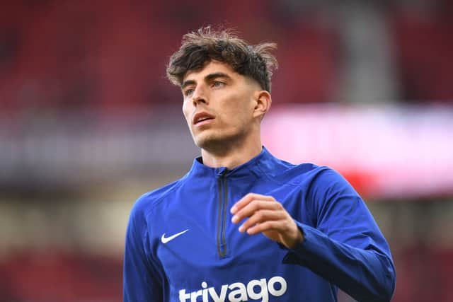 Chelsea’s Kai Havertz warms up ahead of a match