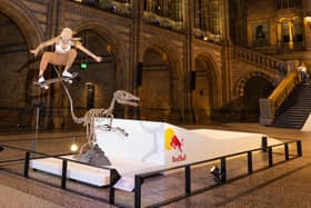 Leticia Bufoni jumped over a velociraptor. (Photo by Red Bull/Canon)