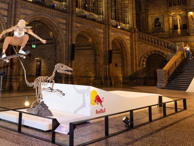 Leticia Bufoni jumped over a velociraptor. (Photo by Red Bull/Canon)