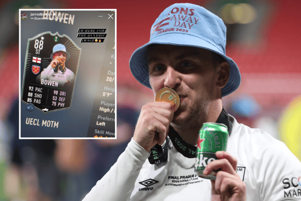 Jarrod Bowen was given a special card after his Europa Conference League winner (Image: Getty Images / Instagram)