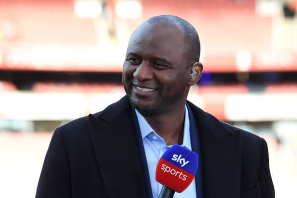 Patrick Vieira, Sky Sports TV Presenter, looks on prior to the Premier League match between Arsenal FC and Chelsea  (Photo by David Price/Arsenal FC via Getty Images)