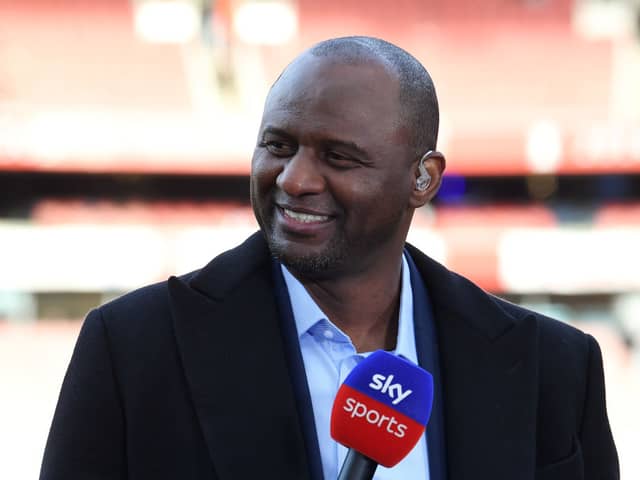 Patrick Vieira, Sky Sports TV Presenter, looks on prior to the Premier League match between Arsenal FC and Chelsea  (Photo by David Price/Arsenal FC via Getty Images)