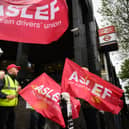 Aslef rail workers stand on a picket line outside Euston in May. (Photo by Leon Neal/Getty Images)