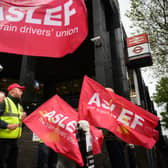 Aslef rail workers stand on a picket line outside Euston in May. (Photo by Leon Neal/Getty Images)