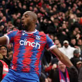 Jean-Philippe Mateta of Crystal Palace celebrates after scoring the team’s second goal during the Premier League match  (Photo by Ryan Pierse/Getty Images)