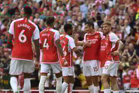  Jakub Kiwior celebrates scoring Arsenal's 5th goal with his team mates during the Premier League match  (Photo by David Price/Arsenal FC via Getty Images)
