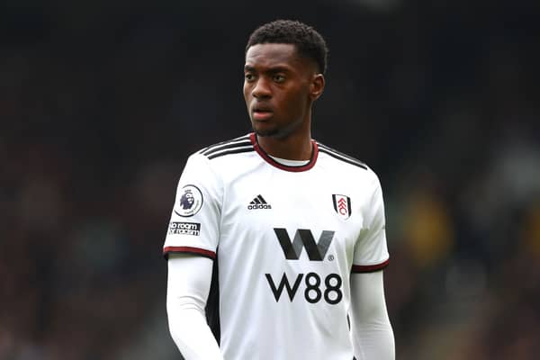 Tosin Adarabioyo of Fulham looks o during the Premier League match between Fulham FC and Leeds (Photo by Clive Rose/Getty Images)