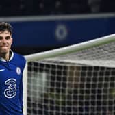Chelsea's German midfielder Kai Havertz celebrates after scoring his team second goal during the English Premier League football match (Photo by GLYN KIRK/AFP via Getty Images)
