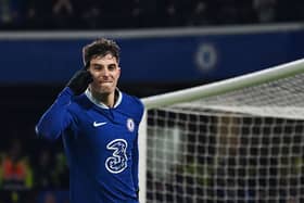 Chelsea's German midfielder Kai Havertz celebrates after scoring his team second goal during the English Premier League football match (Photo by GLYN KIRK/AFP via Getty Images)