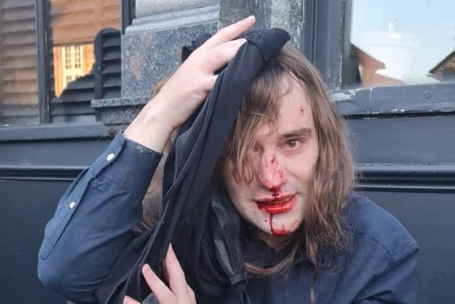 A transgender activist (pictured) was beaten up by far-right protesters outside a drag queen story time event. Credit: Trans Safety Network