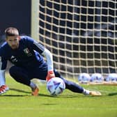 Guglielmo Vicario of Italy warms up during an Italy Training Session at  K.V.V. Quick’ 20 Stadium on June 16, 2023  (Photo by Claudio Villa/Getty Images)