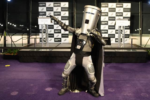 Count Binface poses after attending the results of the London Mayoral election at City Hall in London on May 8, 2021. Credit: Justin Tallis/AFP via Getty Images.