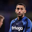  Hakim Ziyech of Chelsea looks on as they warm up prior to the Premier League match between . (Photo by Ryan Pierse/Getty Images)