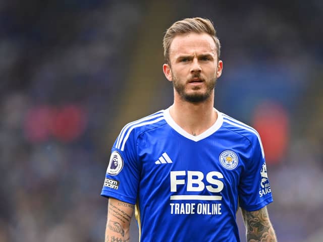James Maddison of Leicester looks on during the Premier League match (Photo by Michael Regan/Getty Images)