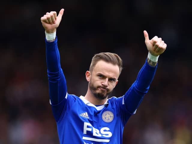 James Maddison of Leicester City acknowledges the fans prior to the Premier League match (Photo by Clive Rose/Getty Images)