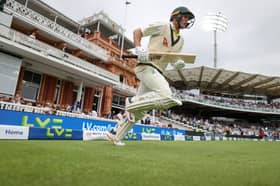 Marnus Labuschagne of Australia walks out to bat during Day One of the LV= Insurance Ashes 2nd Test match between England and Australia at Lord's Cricket Ground on June 28, 2023 in London, England. (Photo by Ryan Pierse/Getty Images)
