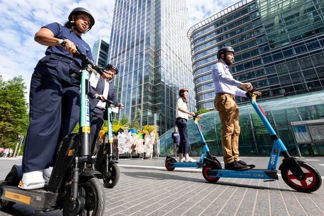 Rental e-scooters are the only way to legally ride an e-scooter on public roads in London. Credit: TfL