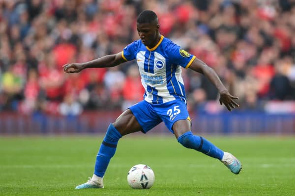 Moises Caicedo of Brighton & Hove Albion in actionduring the Emirates FA Cup Semi Final (Photo by Mike Hewitt/Getty Images)