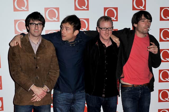 Graham Coxon, Damon Albarn, Dave Rowntree and Alex James of Blur at the Q Awards in 2012.  (Photo by Gareth Cattermole/Getty Images)