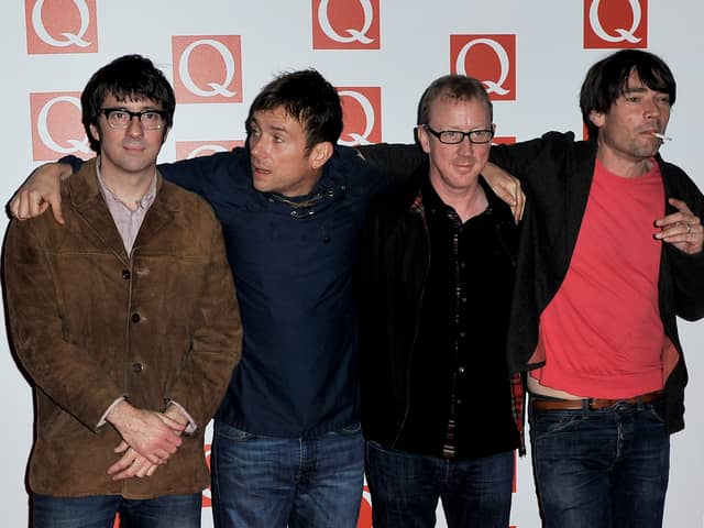 Graham Coxon, Damon Albarn, Dave Rowntree and Alex James of Blur at the Q Awards in 2012.  (Photo by Gareth Cattermole/Getty Images)