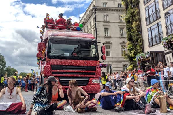 Just Stop Oil protesters at London Pride 2023. Credit: Just Stop Oil.
