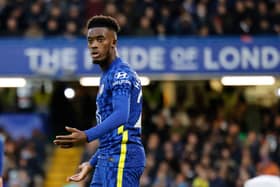 Chelsea's English midfielder Callum Hudson-Odoi reacts to a missed chance during the English Premier League football match (Photo by TOLGA AKMEN/AFP via Getty Images)