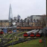 London Underground trains at the Bakerloo line depot. (Photo credit should read JUSTIN TALLIS/AFP via Getty Images)