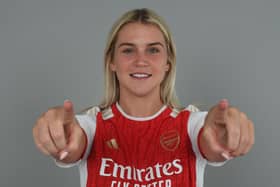 Alessia Russo signs for Arsenal at Emirates Stadium on July 04, 2023 in London, England. (Photo by David Price/Arsenal FC via Getty Images)