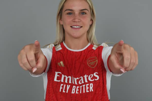 Alessia Russo signs for Arsenal at Emirates Stadium on July 04, 2023 in London, England. (Photo by David Price/Arsenal FC via Getty Images)