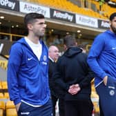 Ruben Loftus-Cheek and Christian Pulisic of Chelsea walk out to inspect the pitch prior to (Photo by Eddie Keogh/Getty Images)