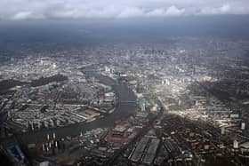 An aerial view of the river Thames in Westminster from a commercial flight approaching  Heathrow. (Photo by Oli Scarff/Getty Images)