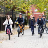 Islington schoolchildren cycling down their school street. Credit: Islington Council.