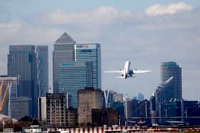 A British Airways plane takes off from London City Airport, in east London. Credit: Tolga Akman/AFP via Getty Images.