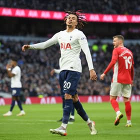 Dele Alli of Tottenham Hotspur reacts during the Emirates FA Cup Third Round match (Photo by Alex Davidson/Getty Images)