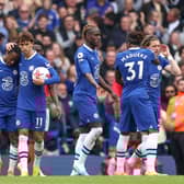  Raheem Sterling of Chelsea celebrates after scoring the team's first goal during the Premier League match (Photo by Julian Finney/Getty Images)