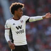 Willian of Fulham gestures during the Premier League match between Manchester United and Fulham FC  (Photo by Matt McNulty/Getty Images)
