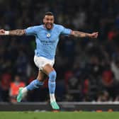 Manchester City's English defender #2 Kyle Walker celebrates winning the UEFA Champions League final football match (Photo by PAUL ELLIS/AFP via Getty Images)