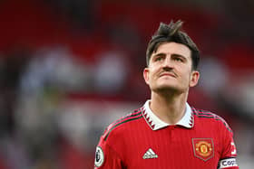 Manchester United's English defender Harry Maguire reacts at the end of the English Premier League football match  (Photo by PAUL ELLIS/AFP via Getty Images)
