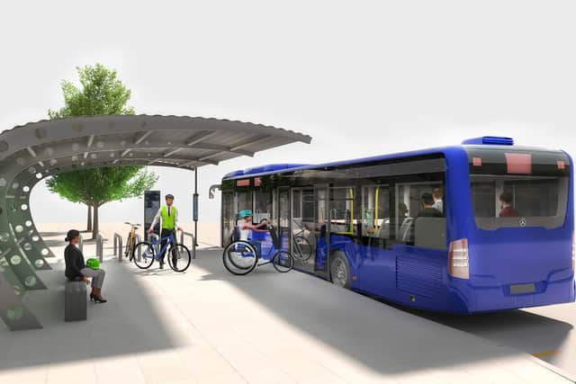 A mock-up of what the Silvertown Tunnel cycle bus service may look like. Credit: TfL.