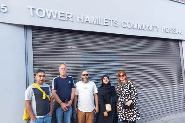 Some of the residents speaking out against the proposed merger, including Jakia Begum, second from the right. Credit: Ben Lynch.