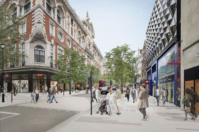 The plans include greater space for walking down Oxford Street. Credit: Oxford Street Programme.