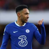 Pierre-Emerick Aubameyang of Chelsea gestures during the Premier League match (Photo by Alex Pantling/Getty Images)