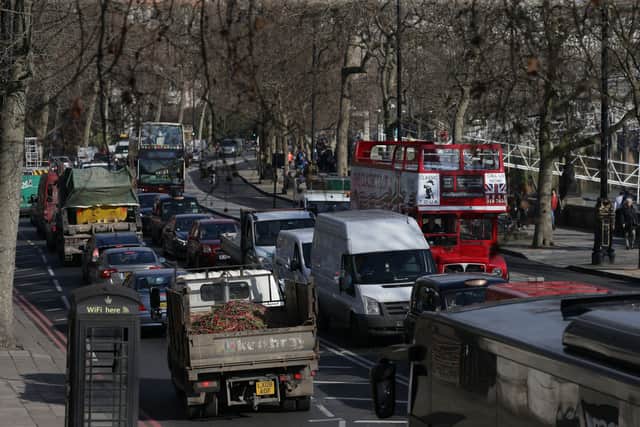 Traffic queues in central London. Credit: Daniel Leal/AFP via Getty Images.