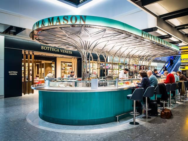 Without doubt one of the more indulgent options at Heathrow, Fortnum & Mason’s bar serves British classics. There’s everything from a breakfast offering that includes a pretty mean sounding croque monsieur to easy all-day options like salade niçoise, Wye Valley asparagus with hollandaise, or a Welsh rarebit toastie served with tomato compote. 