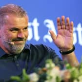 Ange Postecoglou acknowledges attendees after talking on stage at Crown Perth on July 19, 2023 in Perth (Photo by Paul Kane/Getty Images)