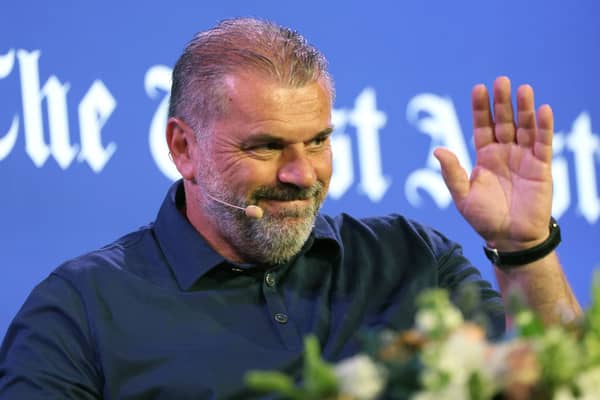 Ange Postecoglou acknowledges attendees after talking on stage at Crown Perth on July 19, 2023 in Perth (Photo by Paul Kane/Getty Images)